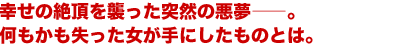 幸せの絶頂を襲った突然の悪夢——。何もかも失った女が手にしたものとは。