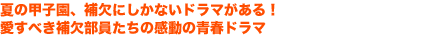 夏の甲子園、補欠にしかないドラマがある!愛すべき補欠部員たちの感動の青春ドラマ