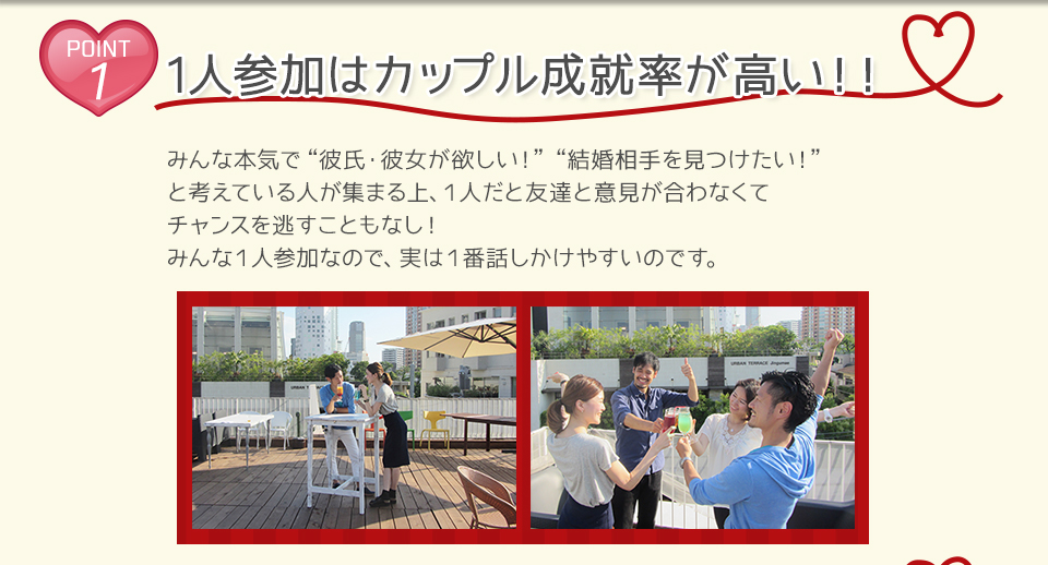 POINT1　１人参加はカップル成就率が高い！！
